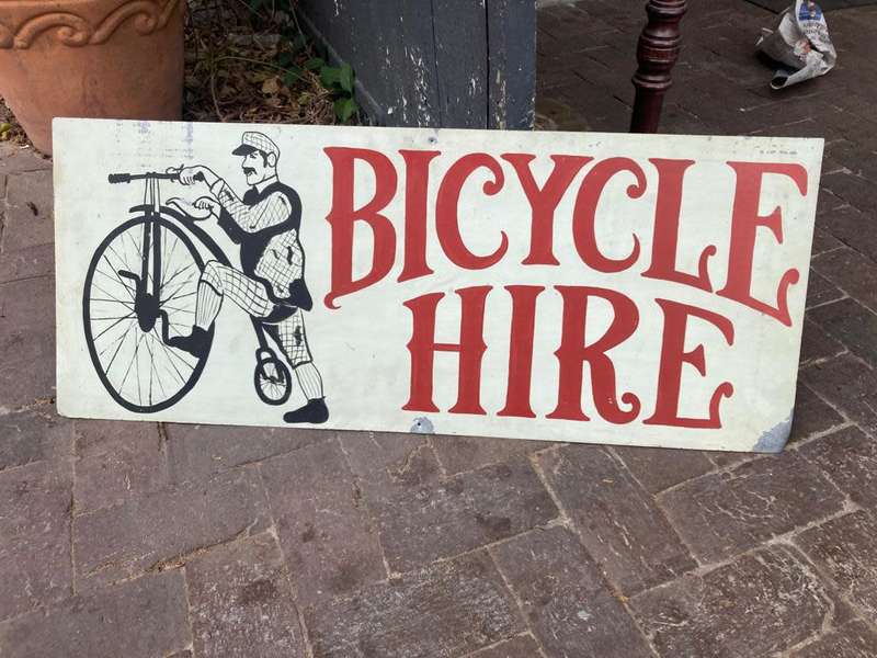 Bicycle Hire Sign , Hanpainted ( ( 91 x 37 cm )