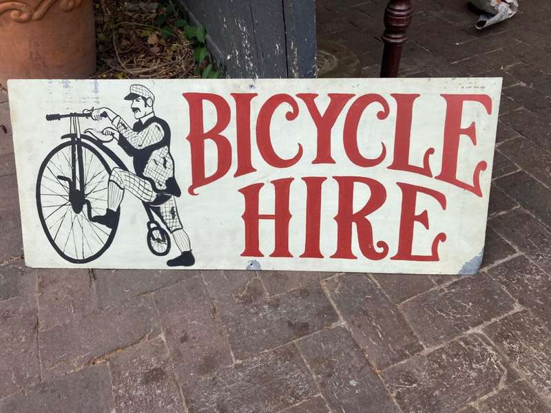 Bicycle Hire Sign , Hanpainted ( ( 91 x 37 cm )