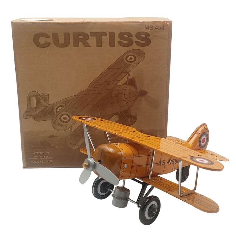 Tinplate Windup Biplane in Box : Curtiss