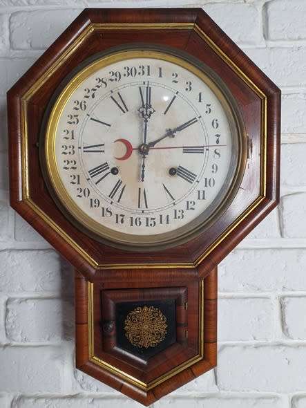 Beautiful Mahogany Welsh Calender Clock by Waterbury Clock Co