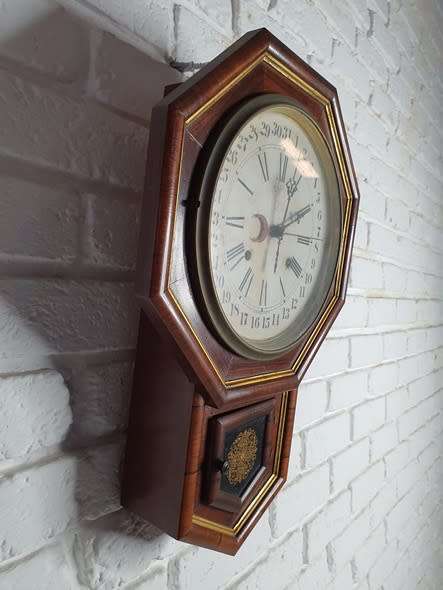Beautiful Mahogany Welsh Calender Clock by Waterbury Clock Co