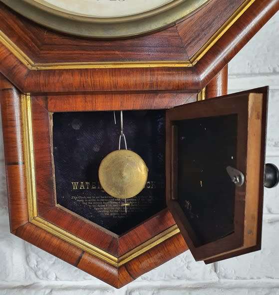 Beautiful Mahogany Welsh Calender Clock by Waterbury Clock Co