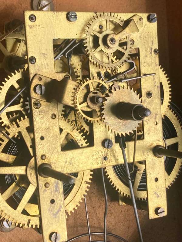 Beautiful Mahogany Welsh Calender Clock by Waterbury Clock Co