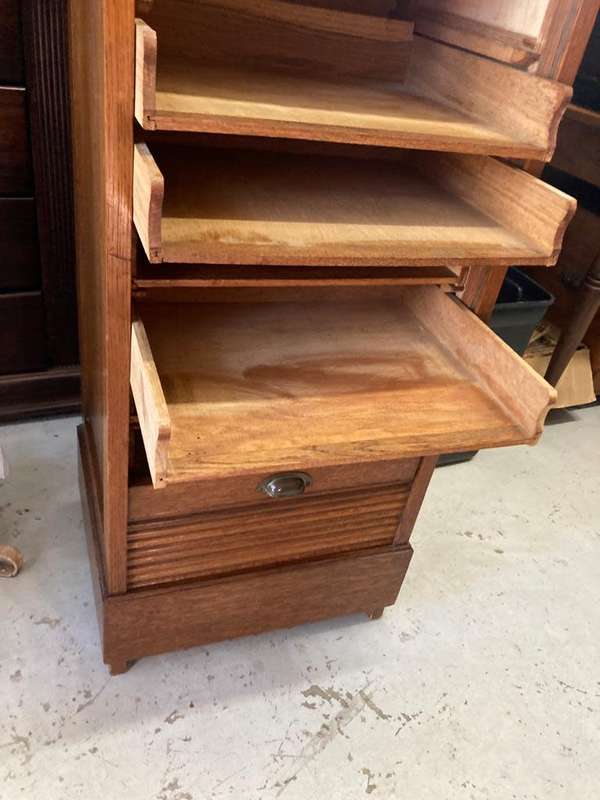 Vintage Oak Rolldoor Filing Cabinet ( 113 x 52 x 41 cm )