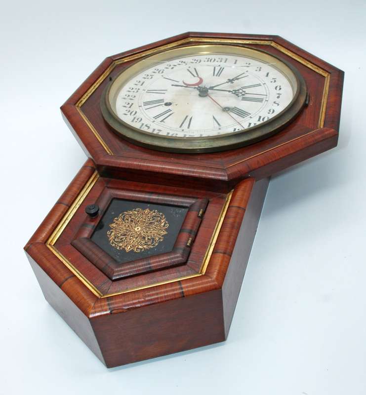 Beautiful Mahogany Welsh Calender Clock by Waterbury Clock Co
