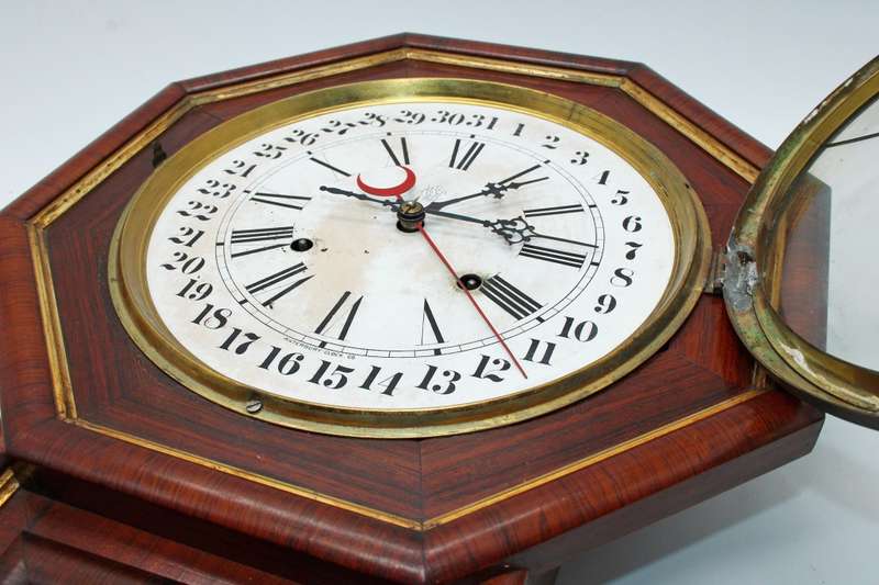 Beautiful Mahogany Welsh Calender Clock by Waterbury Clock Co