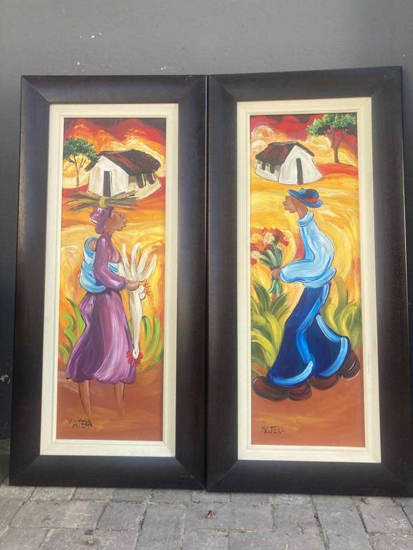 Oil Paintings : Pair of of Oilpaintings by Mateka ( 114 x 54 cm )
