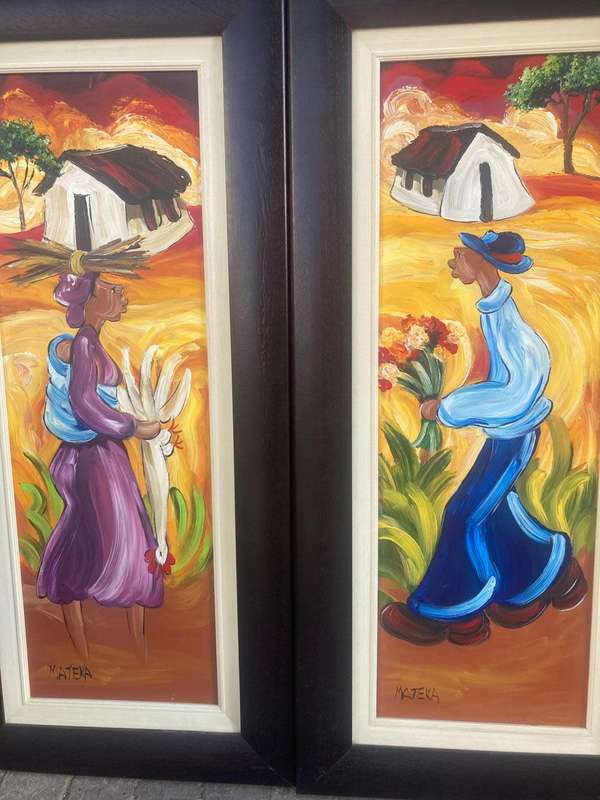 Oil Paintings : Pair of of Oilpaintings by Mateka ( 114 x 54 cm )