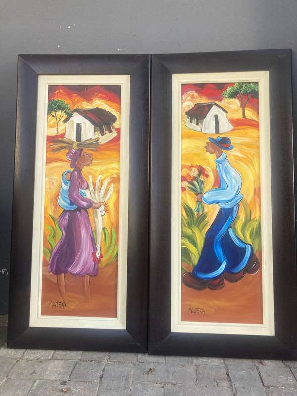 Oil Paintings : Pair of of Oilpaintings by Mateka ( 114 x 54 cm )