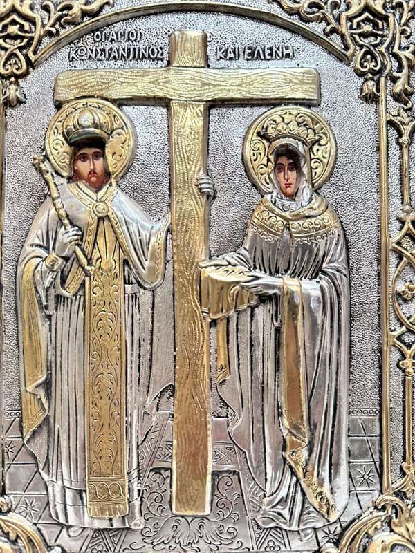 Silver ( 925) Greek Icon: St Constantine and St Helen