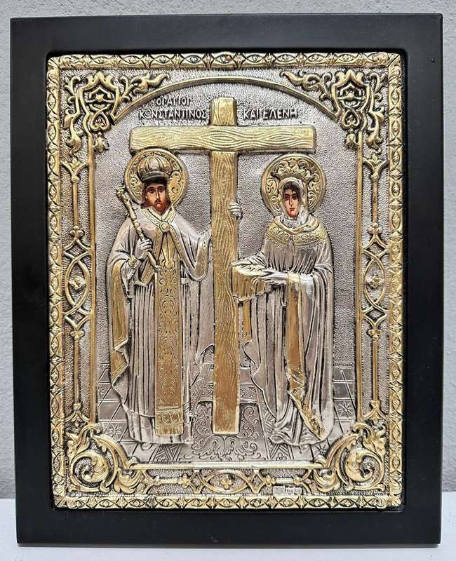 Silver ( 925) Greek Icon: St Constantine and St Helen
