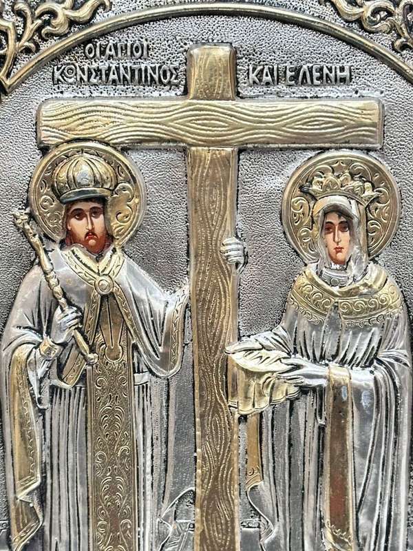 Silver ( 925) Greek Icon: St Constantine and St Helen