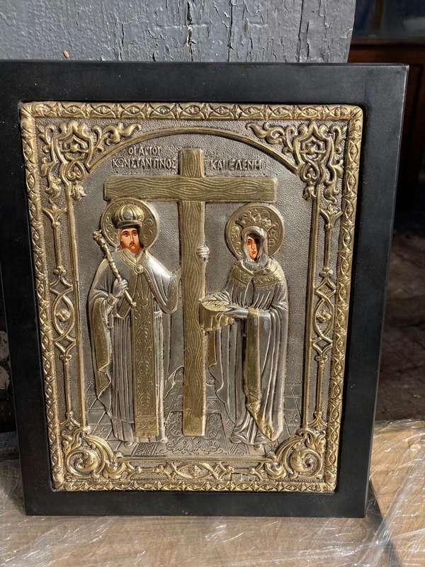 Silver ( 925) Greek Icon: St Constantine and St Helen