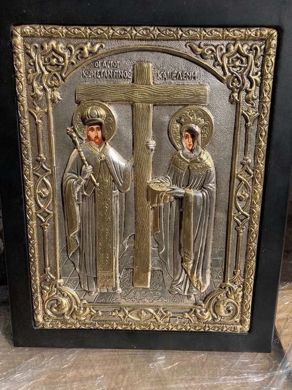Silver ( 925) Greek Icon: St Constantine and St Helen