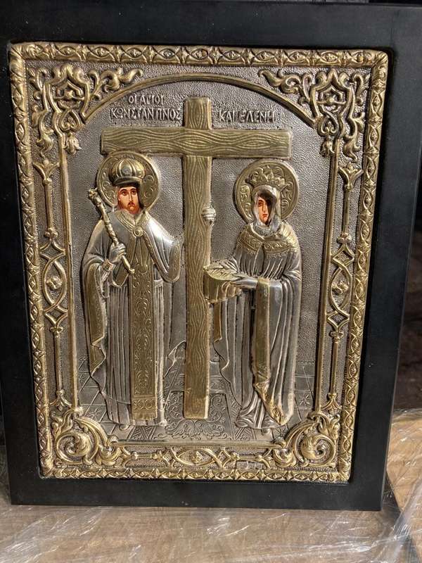 Silver ( 925) Greek Icon: St Constantine and St Helen