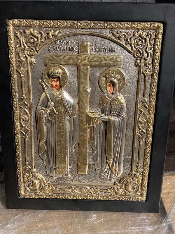 Silver ( 925) Greek Icon: St Constantine and St Helen