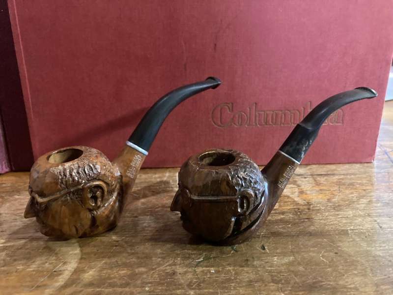 Briar Wood Pipes : a Pair carved with image of the Pope.