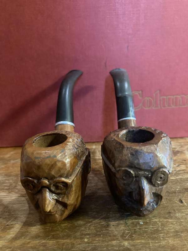 Briar Wood Pipes : a Pair carved with image of the Pope.