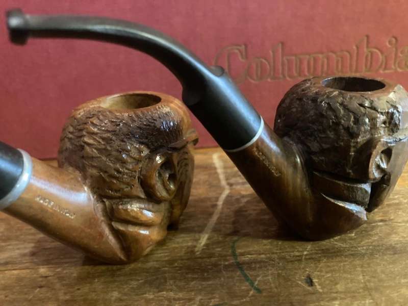 Briar Wood Pipes : a Pair carved with image of the Pope.