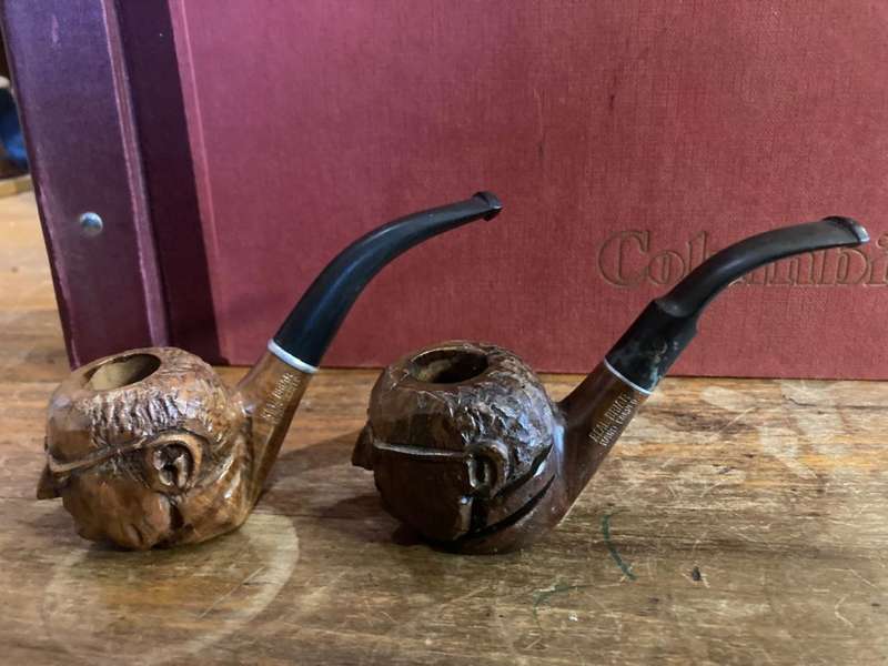 Briar Wood Pipes : a Pair carved with image of the Pope.