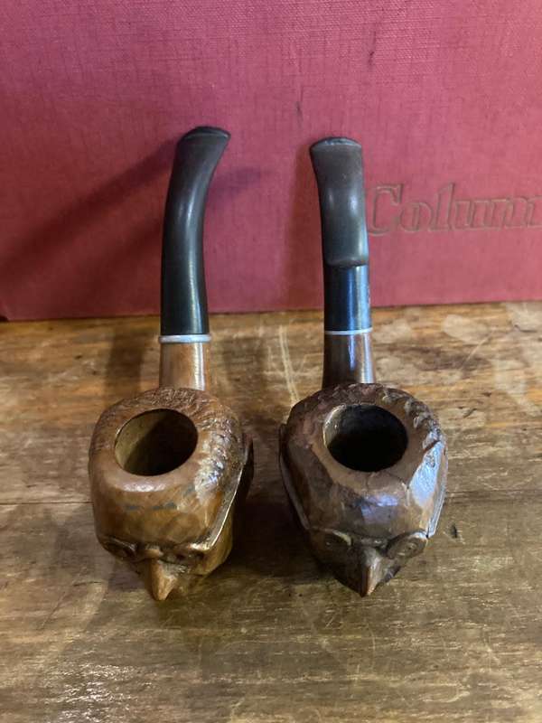 Briar Wood Pipes : a Pair carved with image of the Pope.