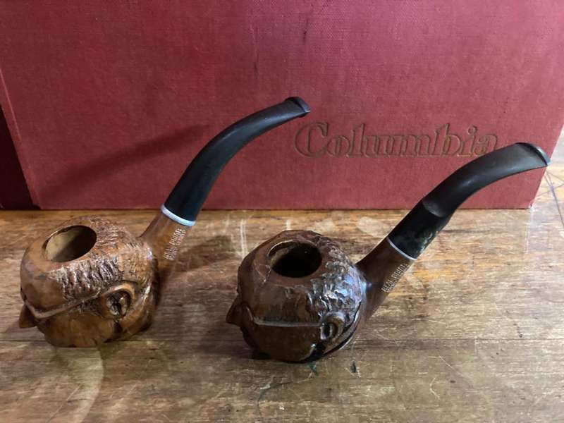 Briar Wood Pipes : a Pair carved with image of the Pope.