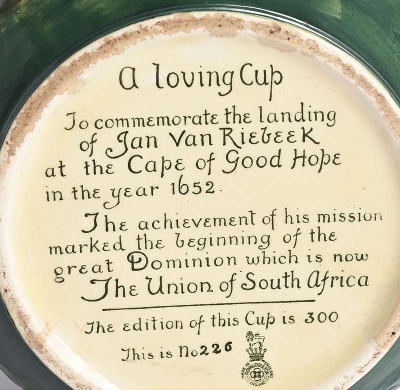 Royal Doulton Loving Cup. Jan van Riebeeck Commemorative Cup. 226/ 300 Made. 26 cm ( cracked)