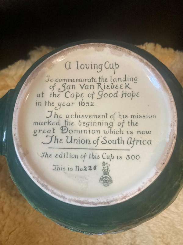 Royal Doulton Loving Cup. Jan van Riebeeck Commemorative Cup. 226/ 300 Made. 26 cm ( cracked)