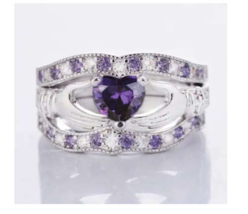 Irish Claddagh Celtic Heart Amethyst CZ Ring