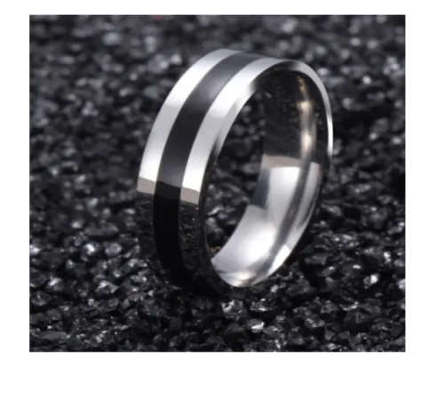 Stainless Steel Black Band Silver Ring