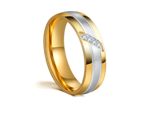 Two Tone 0.04ct Zircon Ring 6mm Wedding Band - Size 6