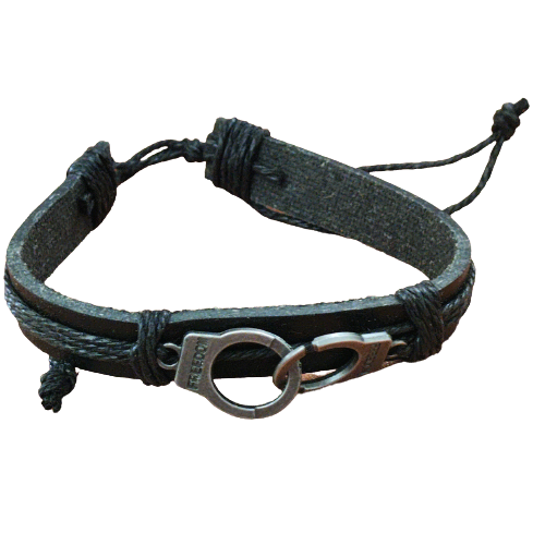 Adjustable Leather Bracelet with Handcuff Detail