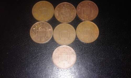 7* 1penny coins from England