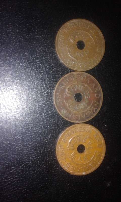 1956;57 and 63 Rhodesia and Nyasaland 1d coins