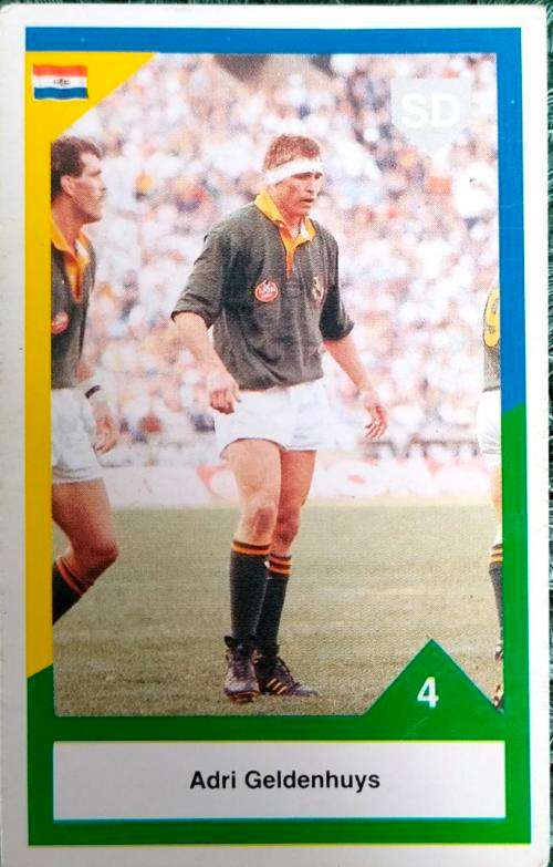 1992 Bankfin rugby sports deck card South Africa versus Australia New Zealand card no 4 Adri Geldenh