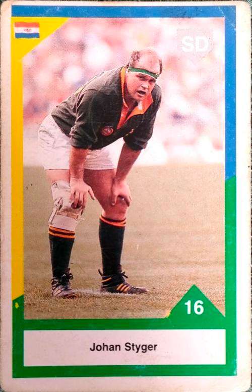 1992 Bankfin rugby sports deck card South Africa versus Australia New Zealand card no 16 Johan Styge