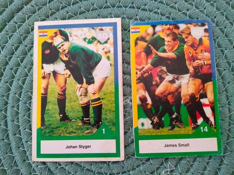 1992 Rugby South Africa versus Australia 1 Johan Styger 14 James Small cards