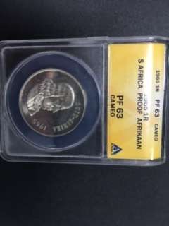 ### 1965  R1 PF63 CAMEO AFRIKAANS SILVER PROOF ! WHAT A FIND ! ONLY 80 TO 120 MINTED !!