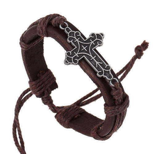 Excellent quality Roman Cross Braided Wrist Leather Bracelet