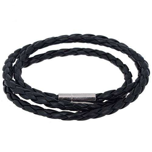 BLACK Faux Leather Interlaced Cuff Bangle Multilayer Wristband Bracelet