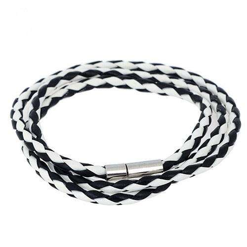 BLACK/WHITE Faux Leather Interlaced Cuff Bangle Multilayer Wristband Bracelet