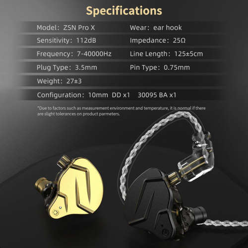 KZ ZSN Pro X  1DD + BA  In-Ear Monitors with Case - Gold