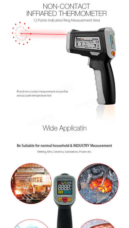 Mustool MT6800 -50~800 Digital LCD Color Display Non Contact Infrared Laser Thermometer Temperature