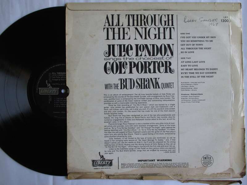 JULIE LONDON & BUD SHANK QUINTET - ALL THROUGH THE NIGHT - RSA VG- / VG