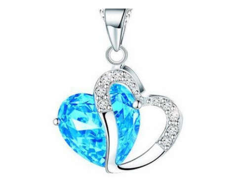 "New" Stunning ! - Necklace & Hart Pendant,  Aquamarine Swarovski Crystal