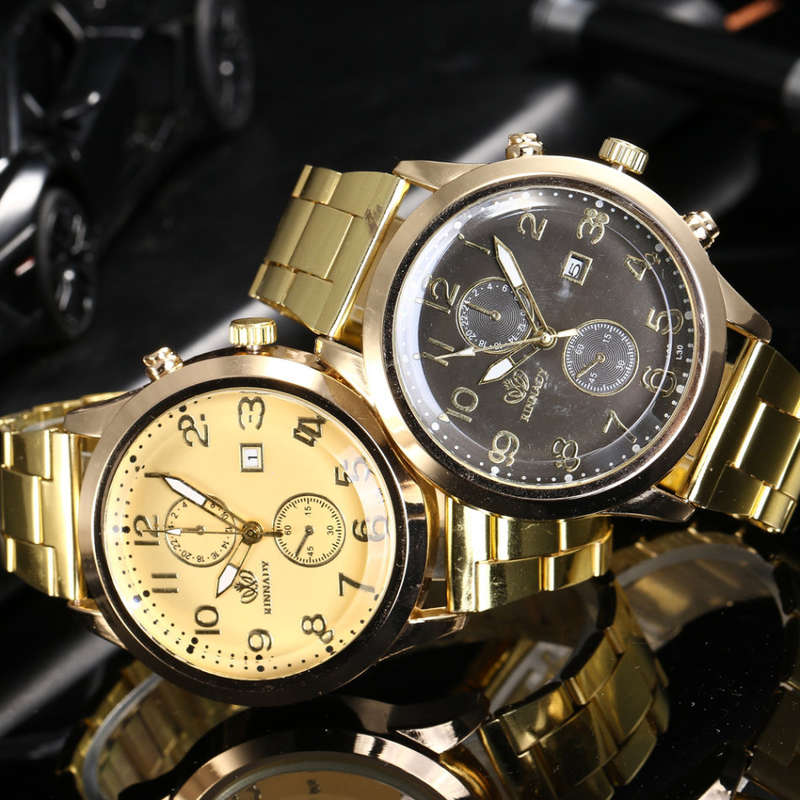 **New**Contemporary Mens Gold plated Watch, Calendar Dial ~ 2 Colours