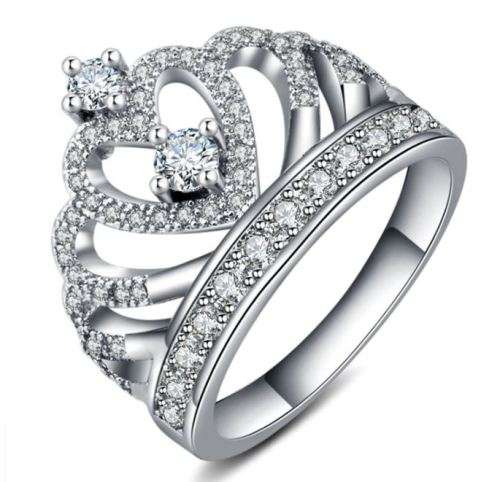 **New** Princess Crown Ring , Diamond Crystal 925 Silver Plated ~ Craze Auction  !