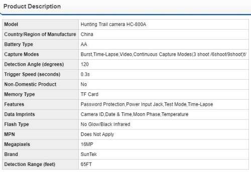 Suntekcam Hunting Camera HC-800A 16MP 1080P Infrared Digital Trail Camera 120 Degree Wide Angle