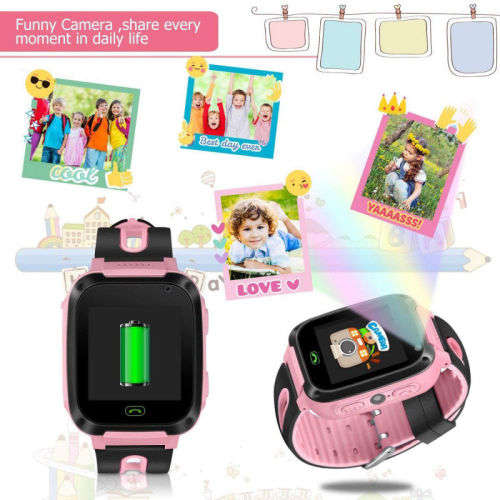 Kids Smart Watch with GPS GSM Locator Touch Screen Tracker SOS for Kids Children (PINK)