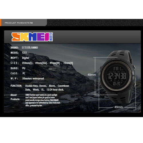 SKMEI (BLACK) Men's Multifunction Sport Watch Date Week Digital Wristwatch